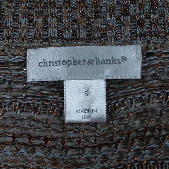 Christopher & Banks Short Sleeve Open Cardigan sweater brown/blue sz small loose - Picture 7 of 10